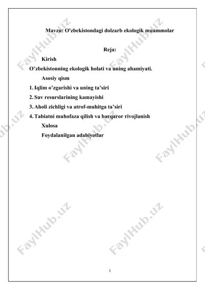 o'zbekistondagi dolzarb ekologik muammolar — DOCX