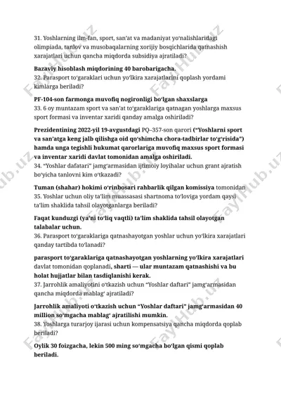 yoshlar uchun sport va san'at yo'nalishlaridagi tanlov va musobaqalar haqida ma'lumotlar — DOCX