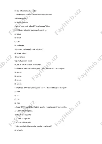 8-sinf informatikadan test-2 — DOCX