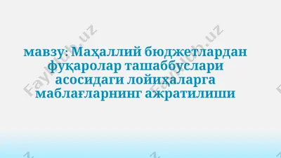 маҳаллий бюджетлардан фуқаролар таъшаббуслари асосидаги лойиҳаларга маблағларнинг ажратилиши — PPTX