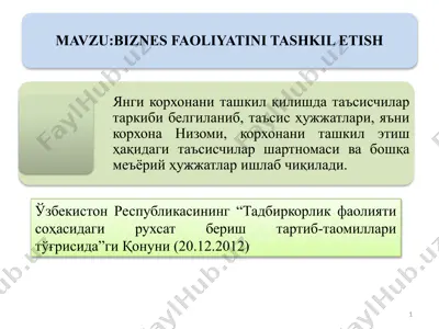 tadbirkorlik faoliyati sohasidagi ruhsatberish tartib-taomillari — PPTX