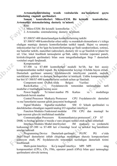 automatlashtirishning texnik vositalarida ma’lumotlarni qayta ishlashning raqamli qurilmalari — DOCX