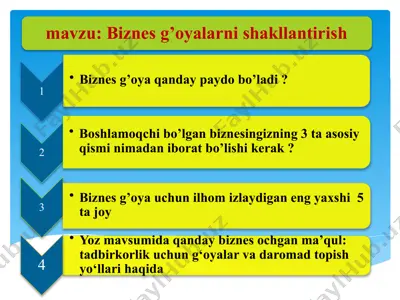 faoliyatingizni qo'shimcha taturish uchun 4 savol — PPTX