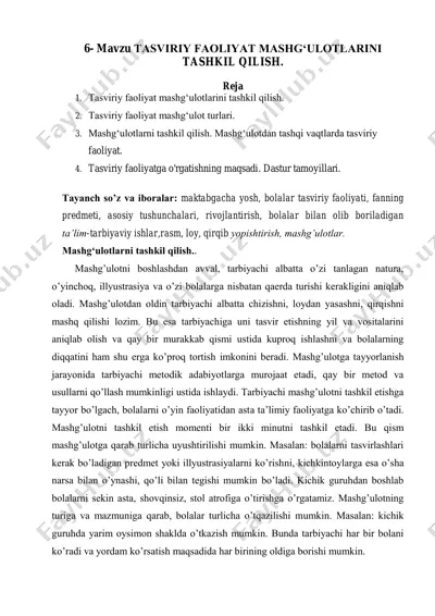 tasviriy faoliyat mashg‘ulotlarini tashkil qilish — PDF