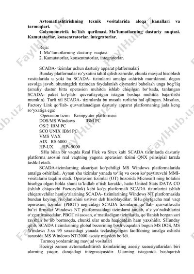avtomatlashtirish texnik vositalarida aloqa kanallari va tarmoqlari — DOCX