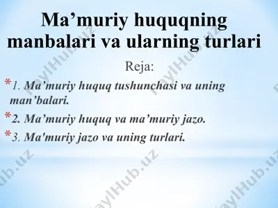 ma’muriy huquqning manbalari va ularning turlari — PPTX