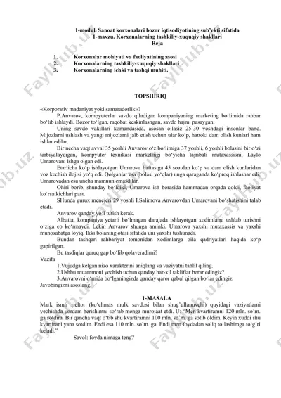 korporativ madaniyat yoki samaradorlik — DOC
