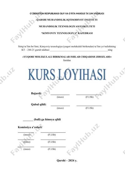 "yuqori molekulali birikmalar ishlab chiqarish jihozlari" — DOC