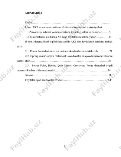 matematikani o'qitishda akt va dasturlar — DOC