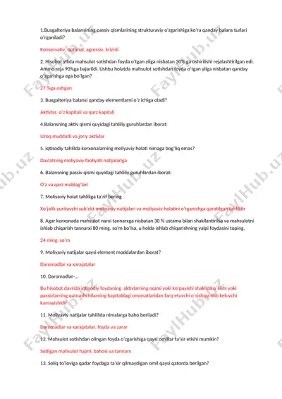 buxgalteriya balansining passiv qismlarining strukturaviy o‘zgarishiga ko‘ra qanday balans turlari o‘rganiladi? — DOCX