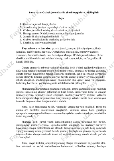 gazeta va jurnal: farqli jihatlar — DOCX
