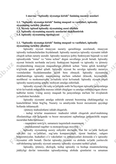 "iqtisodiy siyosatga kirish" fanining nazariy asoslari — DOCX