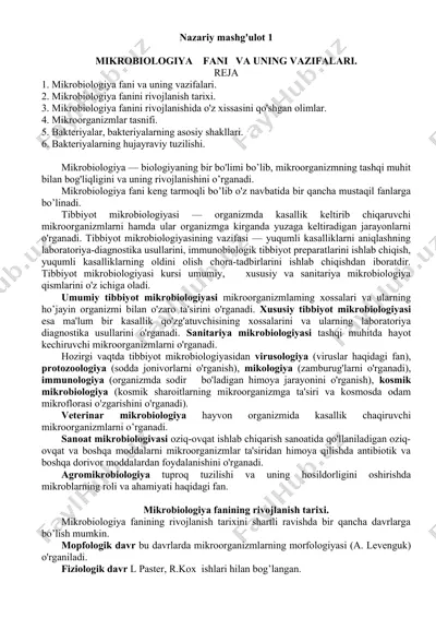 mikrobiologiya fani va uning vazifalari — DOCX