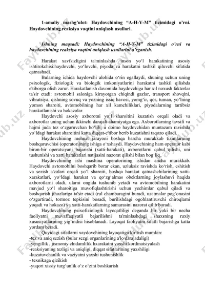 haydovchilar uchun harakat xavfsizligi va reaksiyalarini baholash — DOCX