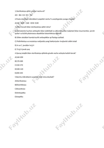 sterilizatsiya qilish usullari — DOCX