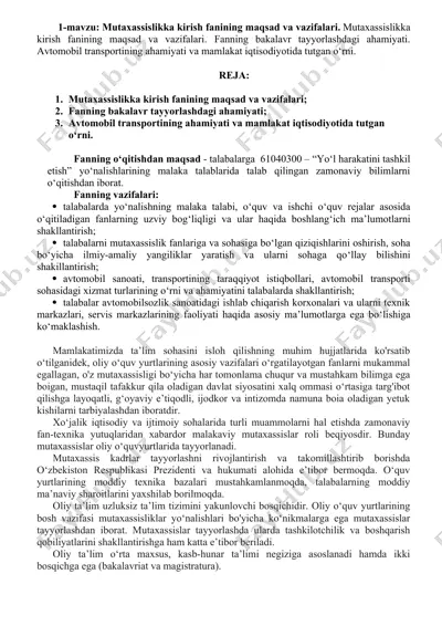 mutaxassislikka kirish fanining maqsad va vazifalari — DOCX