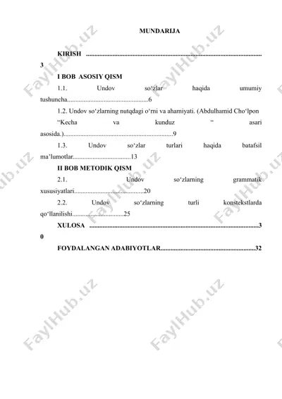 undov so‘zlar va ularning zamonaviy hayotdagi roli — DOCX