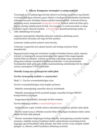 kompyuter tarmoqlari va uning mohiyati — DOCX