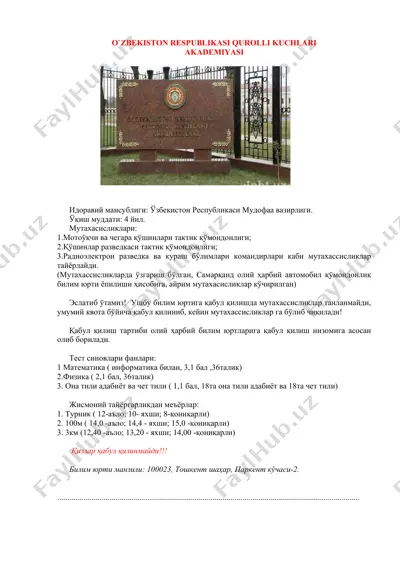 o`zbekiston respublikasi qurolli kuchlari akademiyasi — DOCX
