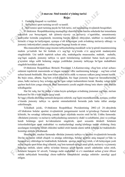 stol tennisi o‘yining tarixi — DOCX