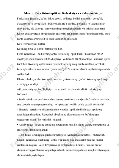 ko'z tizimi optikasi.refraksiya va akkomodatsiya — DOCX