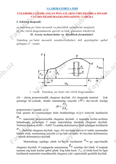 uglerodli legirlangan po‘latlarni cho‘zilishga sinash va cho‘zilish diagrammasining tahlili — DOCX