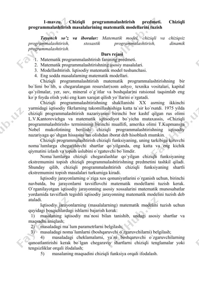 chiziqli programmalashtirish predmeti — DOCX