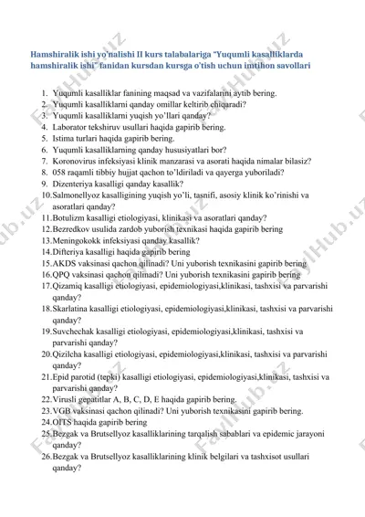 "yuqumli kasalliklarda hamshiralik ishi" — DOCX