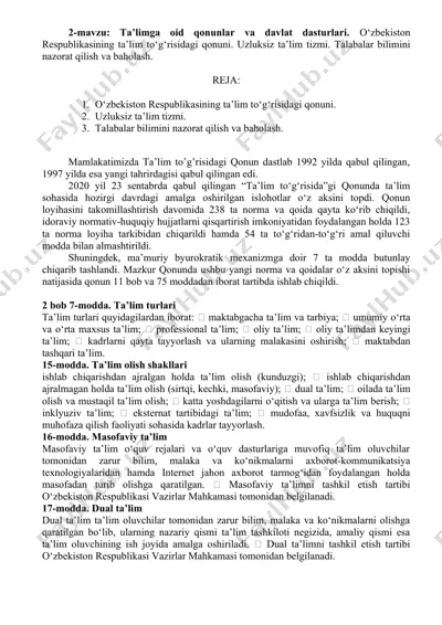ta’limga oid qonunlar va davlat dasturlari — DOCX