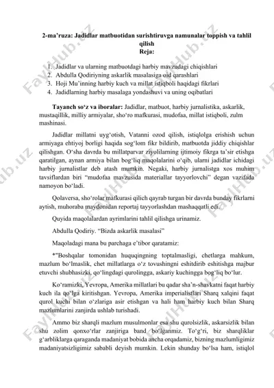 2-ma’ruza: jadidlar matbuotidan surishtiruvga namunalar toppish va tahlil qilish — DOCX