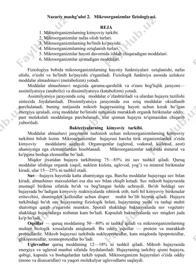 mikroorganizmlar fiziologiyasi — DOCX