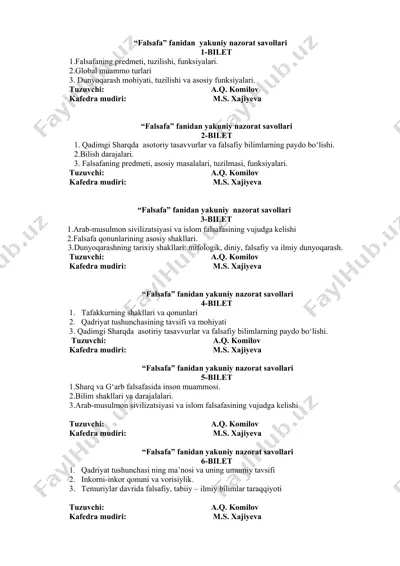 falsafa fanidan yakuniy nazorat savollari — DOCX