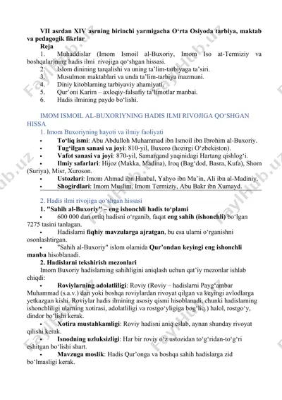 imom ismoil al-buxoriyning hadis ilmi rivojiga qo‘shgan hissasi — DOCX