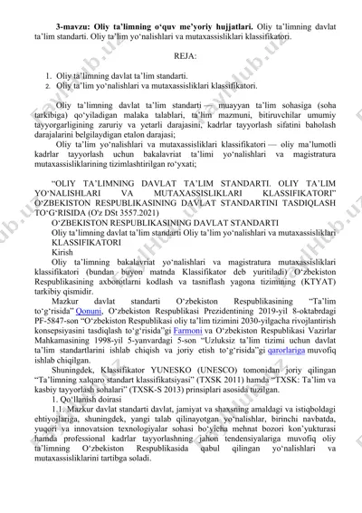 oliy ta’limning davlat ta’lim standarti. oliy ta’lim yo‘nalishlari va mutaxassisliklari klassifikatori — DOCX