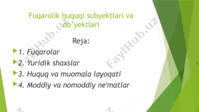 fuqarolik huquqi subyektlari va ob’yektlari — PPTX