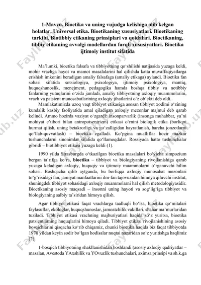 bioetika va uning vujudga kelishiga olib kelgan holatlar — DOCX