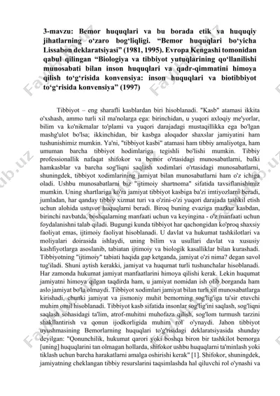 tibbiyot kasbi va ibratlar — DOCX
