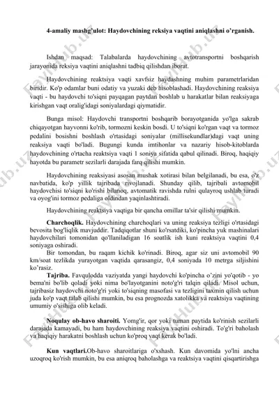 haydovchining reaksiya vaqti aniqlash — DOCX