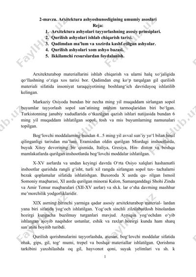 arxitektura ashyoshunosligining umumiy asoslari — DOCX