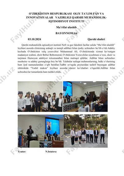 "ma'rifat ulashib" loyihasi — DOCX
