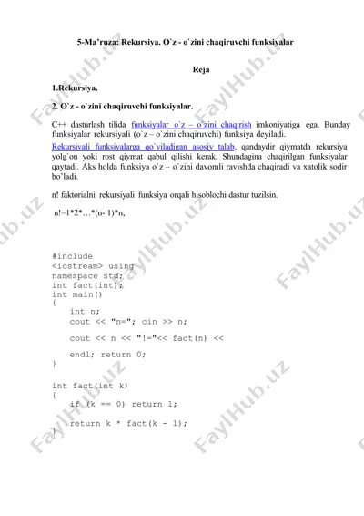 rekursiya dasturlash — DOCX