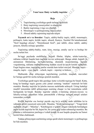 5-ma’ruza: ilmiy va badiiy taqrizlar — DOCX