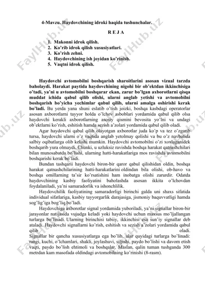 haydovchining idroki haqida tushunchalar — DOCX
