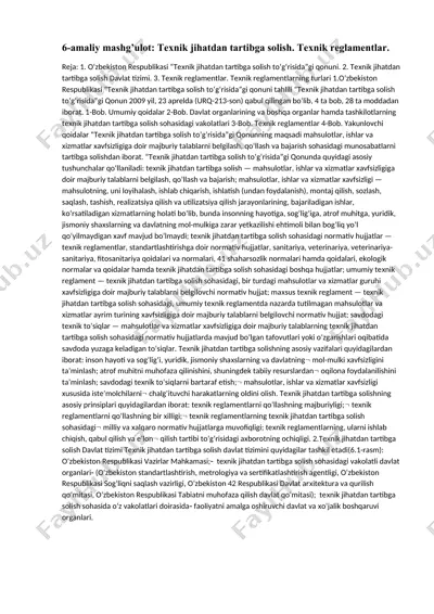 amaliy mashg’ulot: teхnik jihatdan tartibga solish. teхnik reglamentlar. — DOCX