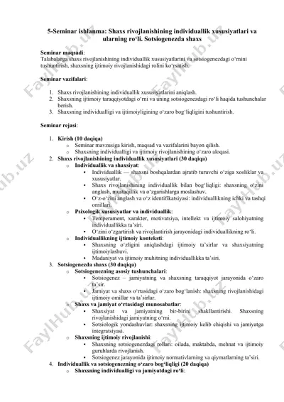 5-seminar ishlanma: shaxs rivojlanishining individuallik xususiyatlari va ularning ro‘li — DOCX