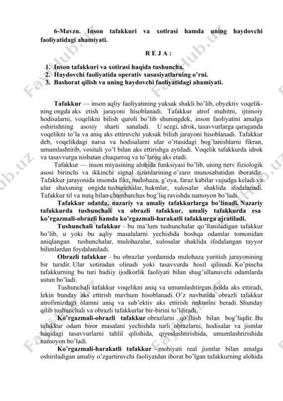 inson tafakkuri va xotirasi hamda uning haydovchi faoliyatidagi ahamiyati — DOCX