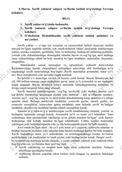 xavfli yuklarni xalqaro yo‘llarda tashish to‘g‘risidagi yevropa kelishuvi — DOCX