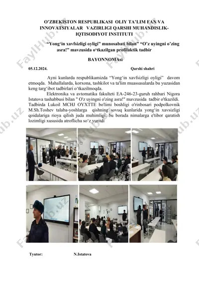 "yong‘in xavfsizligi oyligi" profilaktik tadbiri — DOCX