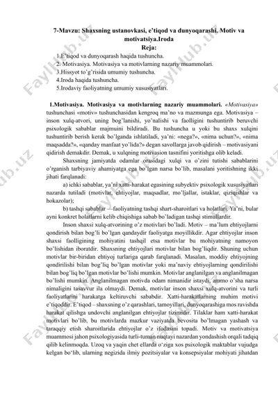 motivasiya va motivlarning nazariy muammolari — DOCX