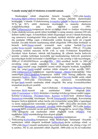 avtomobil ishlab chiqarish bo'yicha mashg'ulotlar — DOCX